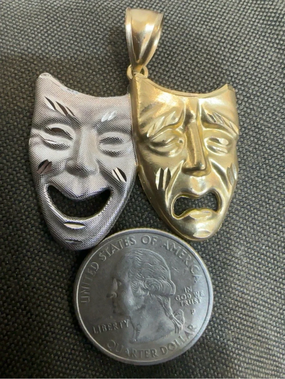 10KT Gold Theater Mask Pendant - Two-Tone Comedy & Tragedy